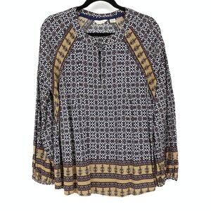 11.1. Tylho Long Sleeve Blouse Womens Size Medium Navy Medallion Tile Print